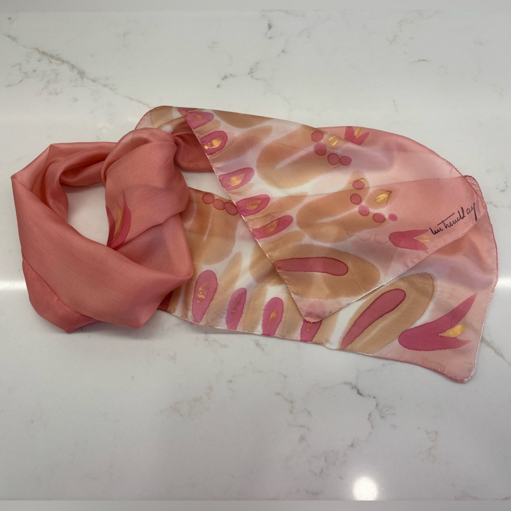 Vintage Peach Blush Tan Lise Tremblay Silk Scarf Tulip Deign Spring